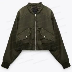 Zara Women's Dark Green Bomber Jacket